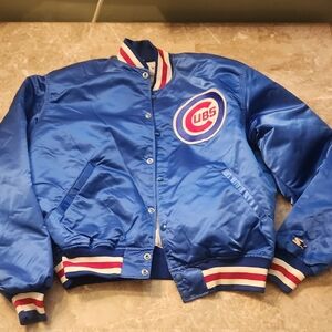 STARTER Vintage 90s Basrball  Blue Bomber Jacket with Red and White Accents CUBS